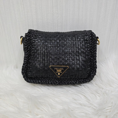 Prada Madras Woven Leather Flap Bag (Pre-owned)