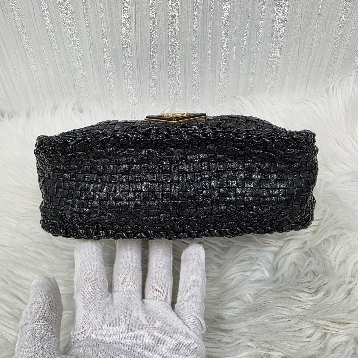 Prada Madras Woven Leather Flap Bag (Pre-owned)