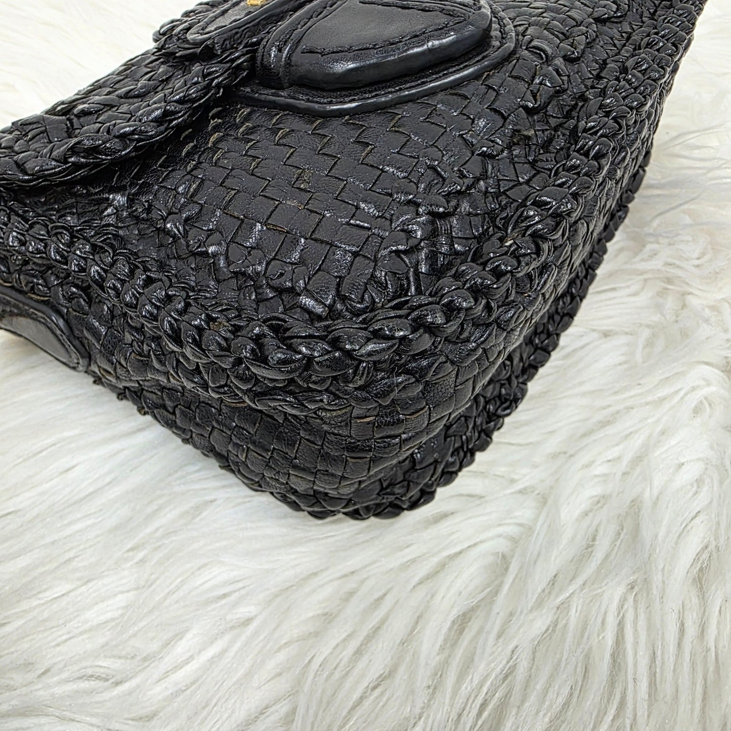 Prada Madras Woven Leather Flap Bag (Pre-owned)