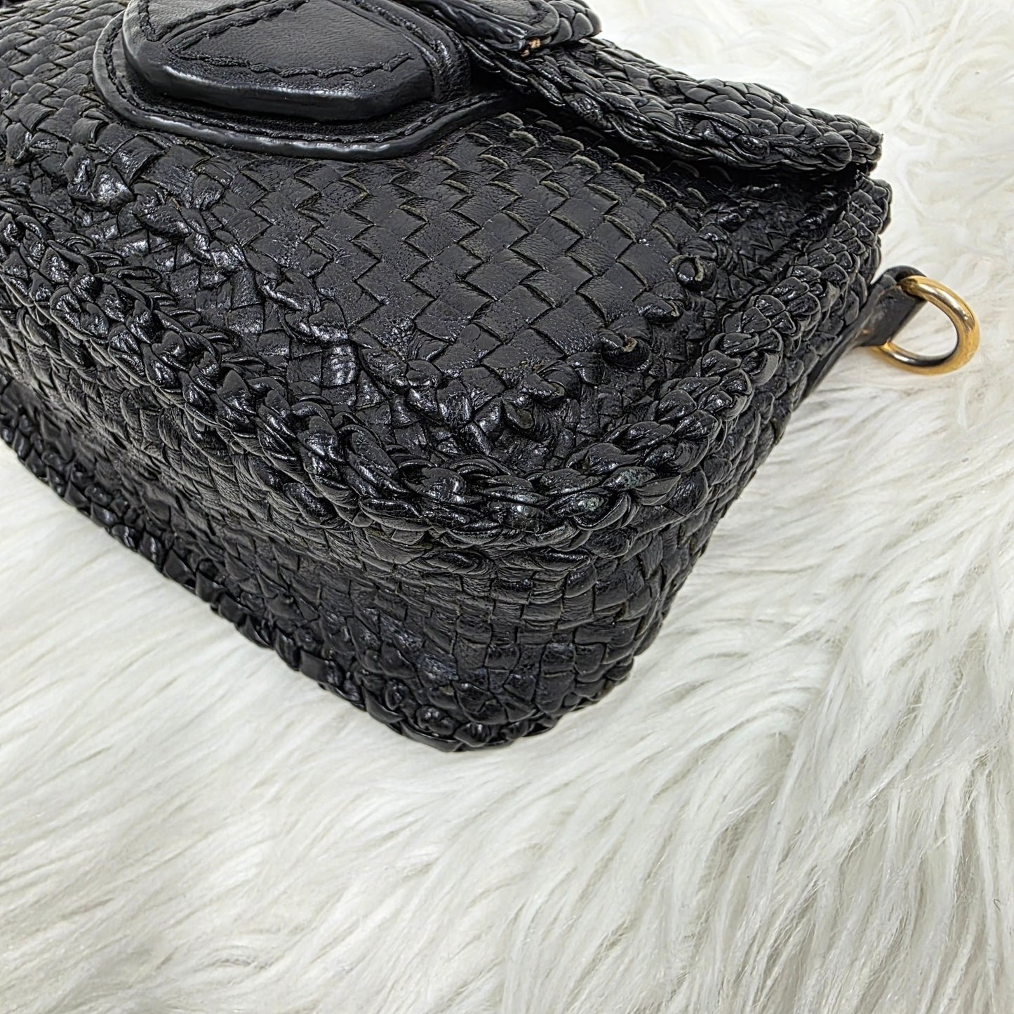 Prada Madras Woven Leather Flap Bag (Pre-owned)