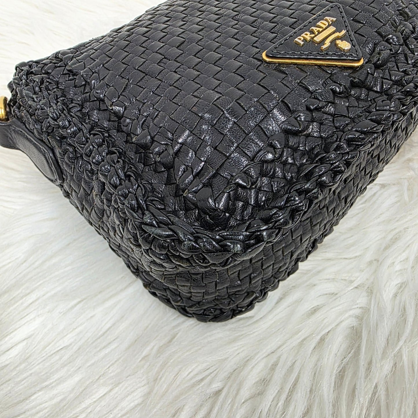 Prada Madras Woven Leather Flap Bag (Pre-owned)