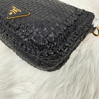 Prada Madras Woven Leather Flap Bag (Pre-owned)