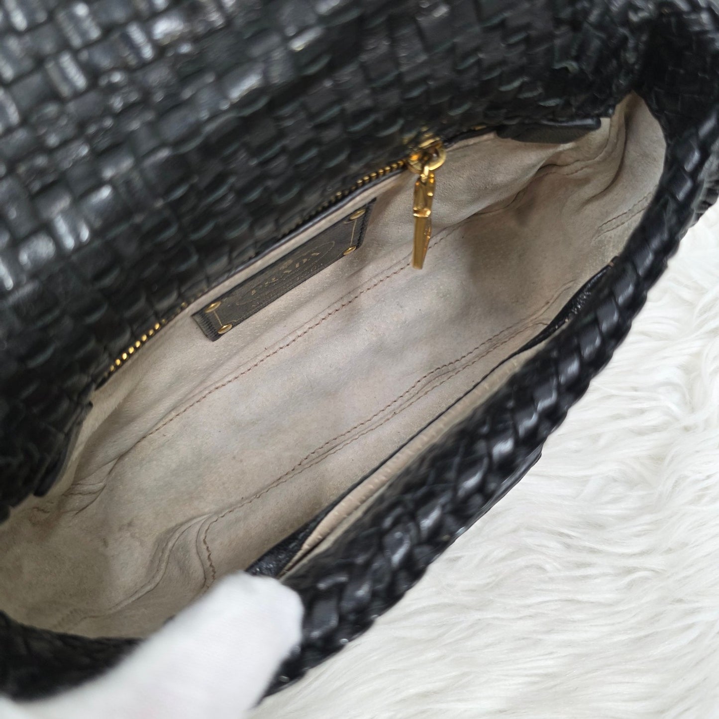 Prada Madras Woven Leather Flap Bag (Pre-owned)