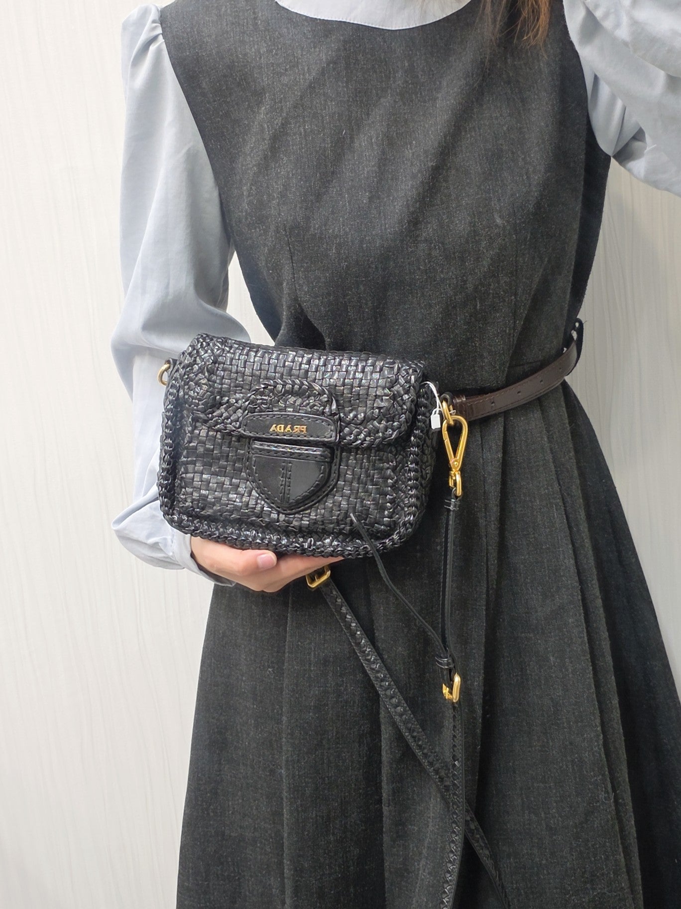 Prada Madras Woven Leather Flap Bag (Pre-owned)
