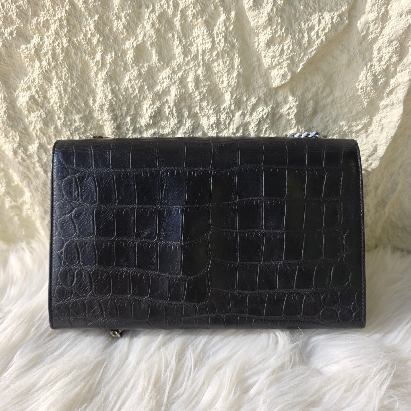 Saint Laurent Kate Croc Embossed Chain Shoulder Bag (Pre-Owned)