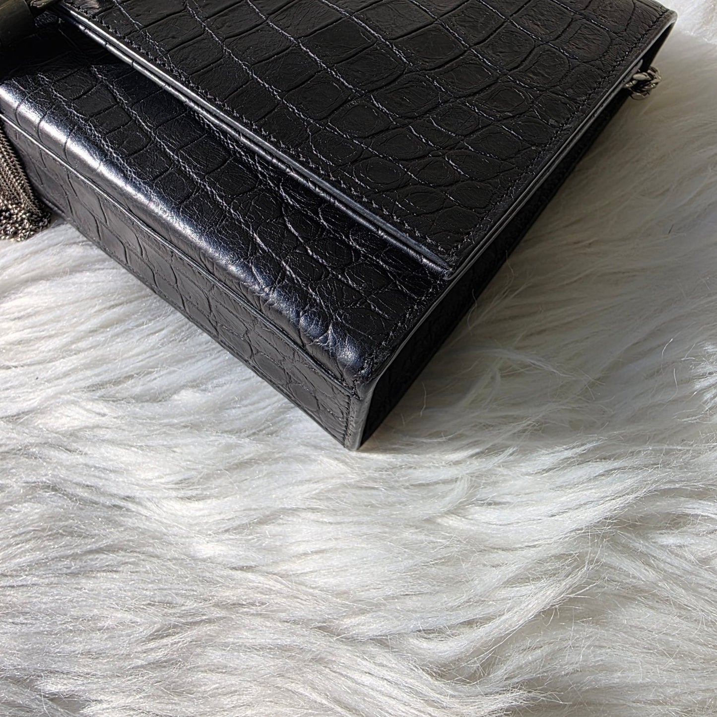 Saint Laurent Kate Croc Embossed Chain Shoulder Bag (Pre-Owned)