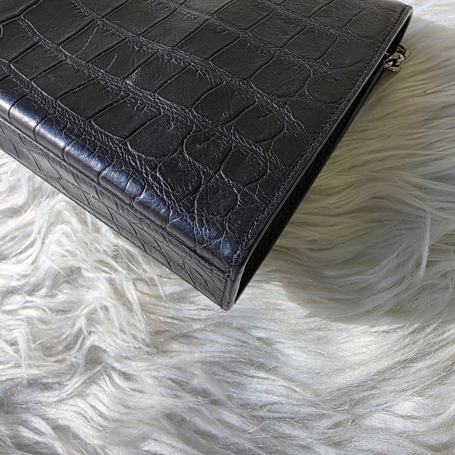 Saint Laurent Kate Croc Embossed Chain Shoulder Bag (Pre-Owned)