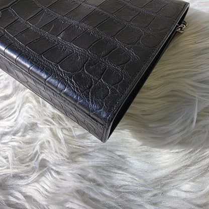 Saint Laurent Kate Croc Embossed Chain Shoulder Bag (Pre-Owned)