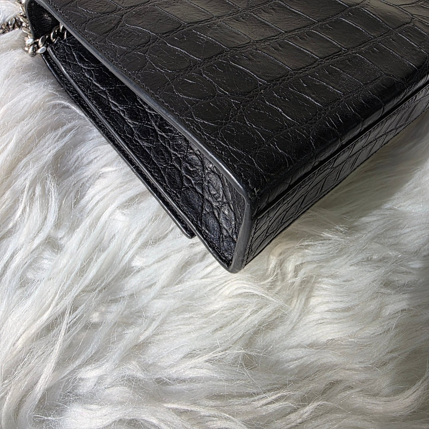 Saint Laurent Kate Croc Embossed Chain Shoulder Bag (Pre-Owned)