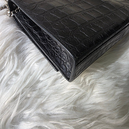 Saint Laurent Kate Croc Embossed Chain Shoulder Bag (Pre-Owned)