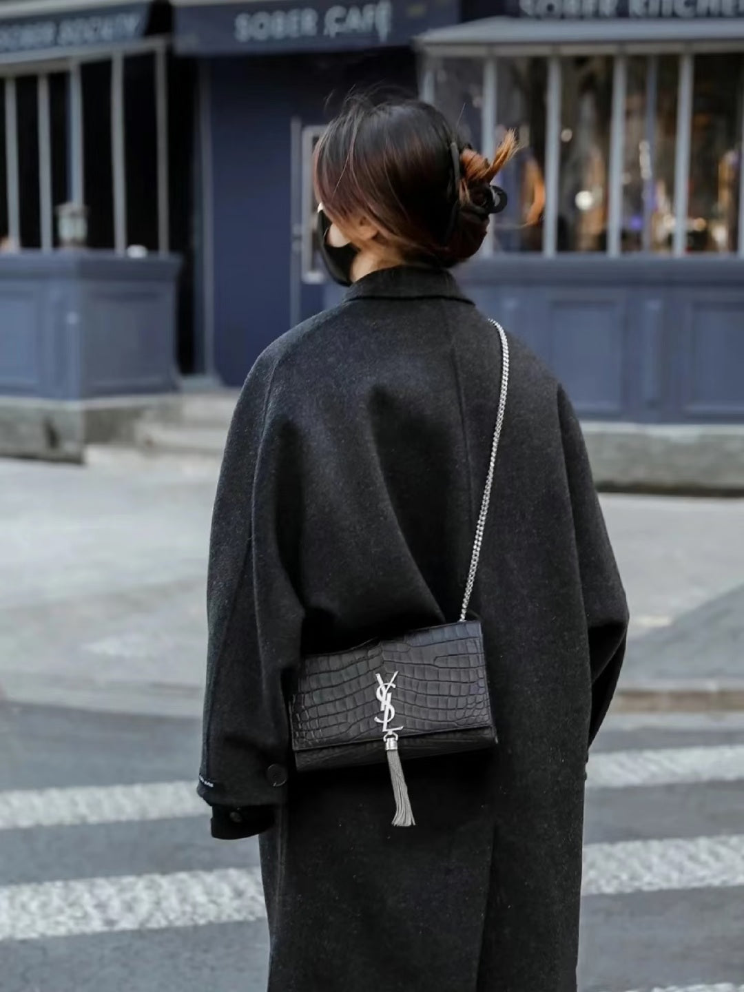 Saint Laurent Kate Croc Embossed Chain Shoulder Bag (Pre-Owned)