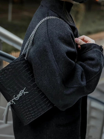 Saint Laurent Kate Croc Embossed Chain Shoulder Bag (Pre-Owned)