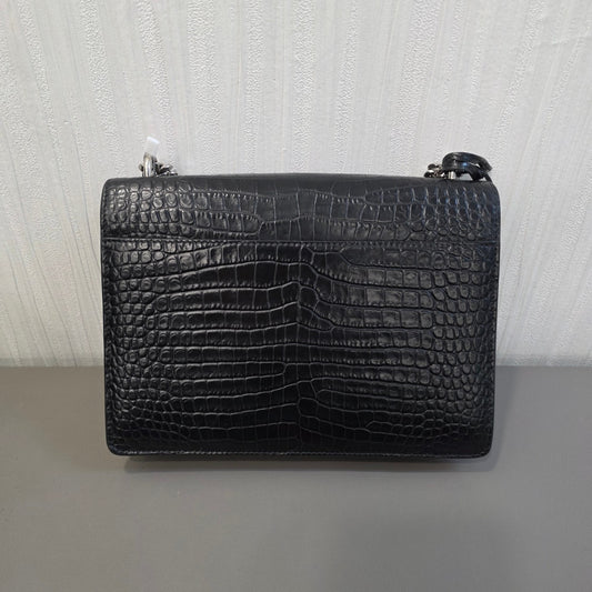 Saint Laurent Sunset Chain Handbag Black Croc Embossed Leather Silver Hardware (Pre-Owned)