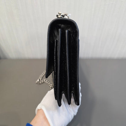 Saint Laurent Sunset Chain Handbag Black Croc Embossed Leather Silver Hardware (Pre-Owned)