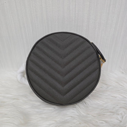 Saint Laurent Lou Round Crossbody Handbag Grey Quilted Leather Gold Logo (Pre-Owned)