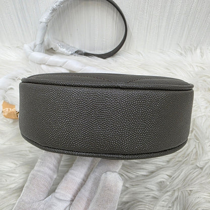 Saint Laurent Lou Round Crossbody Handbag Grey Quilted Leather Gold Logo (Pre-Owned)