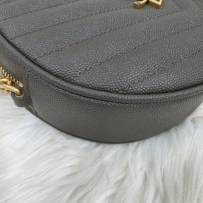 Saint Laurent Lou Round Crossbody Handbag Grey Quilted Leather Gold Logo (Pre-Owned)