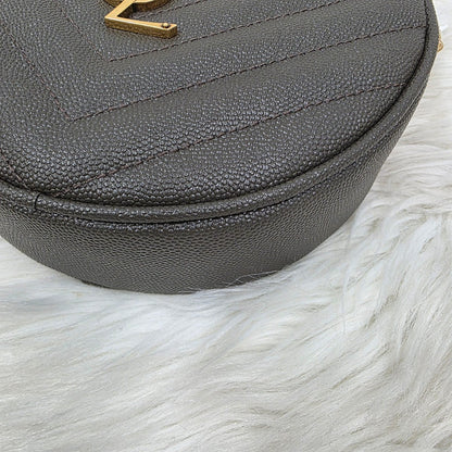Saint Laurent Lou Round Crossbody Handbag Grey Quilted Leather Gold Logo (Pre-Owned)