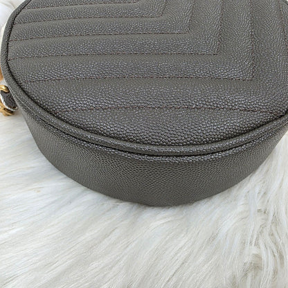 Saint Laurent Lou Round Crossbody Handbag Grey Quilted Leather Gold Logo (Pre-Owned)