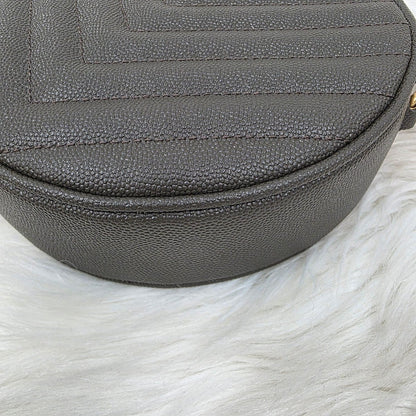 Saint Laurent Lou Round Crossbody Handbag Grey Quilted Leather Gold Logo (Pre-Owned)