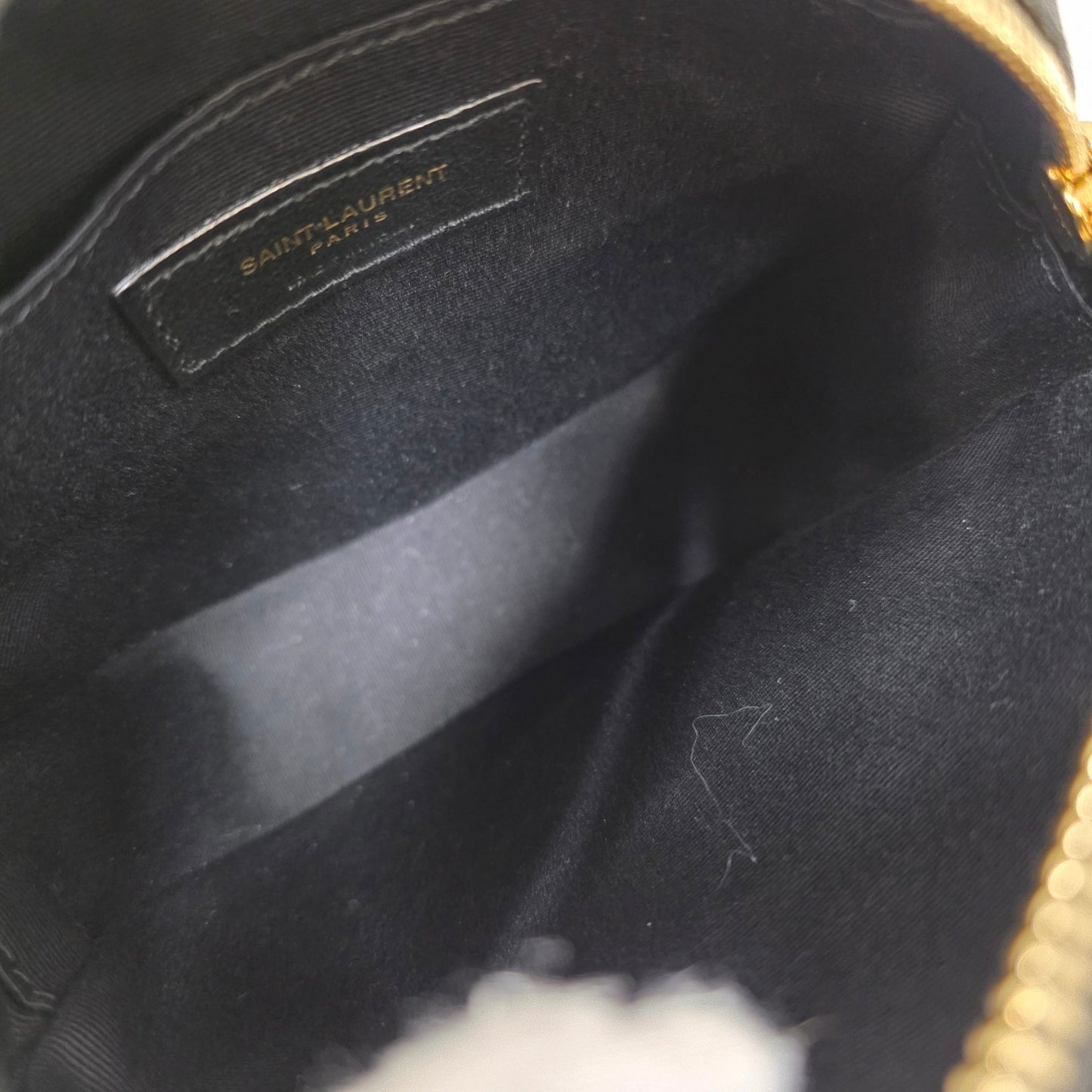 Saint Laurent Lou Round Crossbody Handbag Grey Quilted Leather Gold Logo (Pre-Owned)