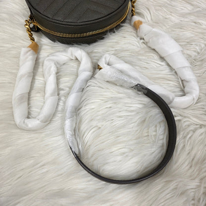 Saint Laurent Lou Round Crossbody Handbag Grey Quilted Leather Gold Logo (Pre-Owned)