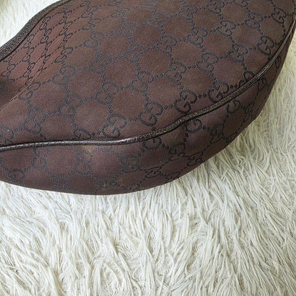 Gucci GG Canvas Half Moon Shoulder Bag Brown Hobo Underarm Style (Pre-Owned)