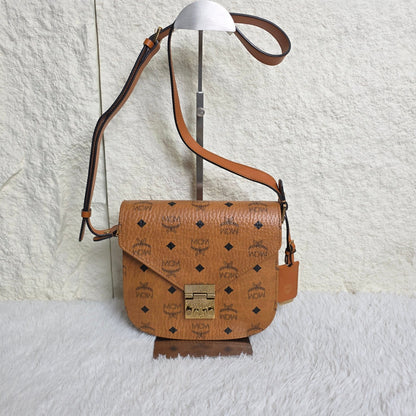 MCM Visetos Cognac Saddle Crossbody Handbag (Pre-Owned)