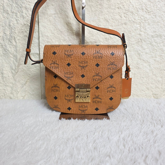 MCM Visetos Cognac Saddle Crossbody Handbag (Pre-Owned)