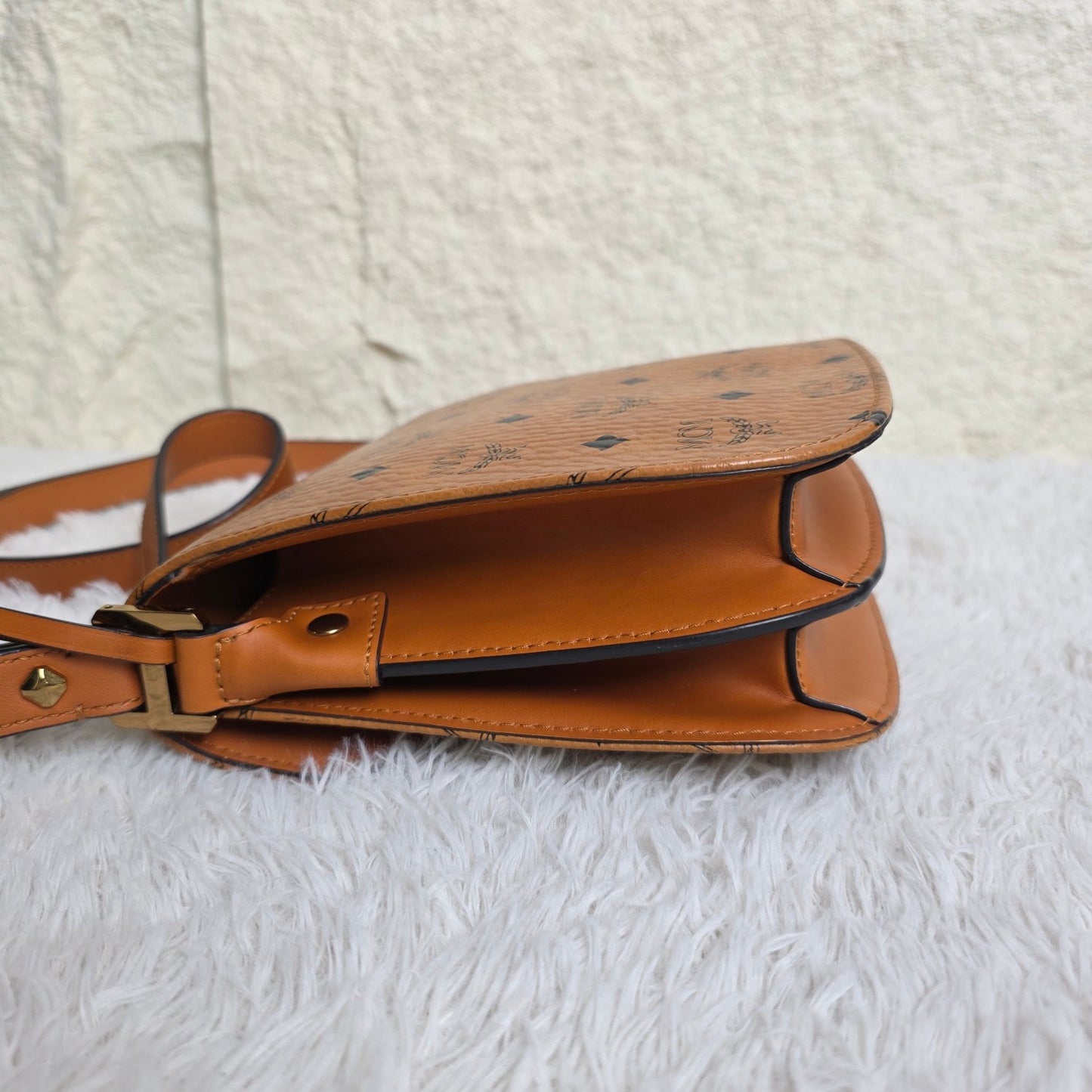 MCM Visetos Cognac Saddle Crossbody Handbag (Pre-Owned)