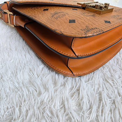 MCM Visetos Cognac Saddle Crossbody Handbag (Pre-Owned)