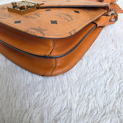 MCM Visetos Cognac Saddle Crossbody Handbag (Pre-Owned)