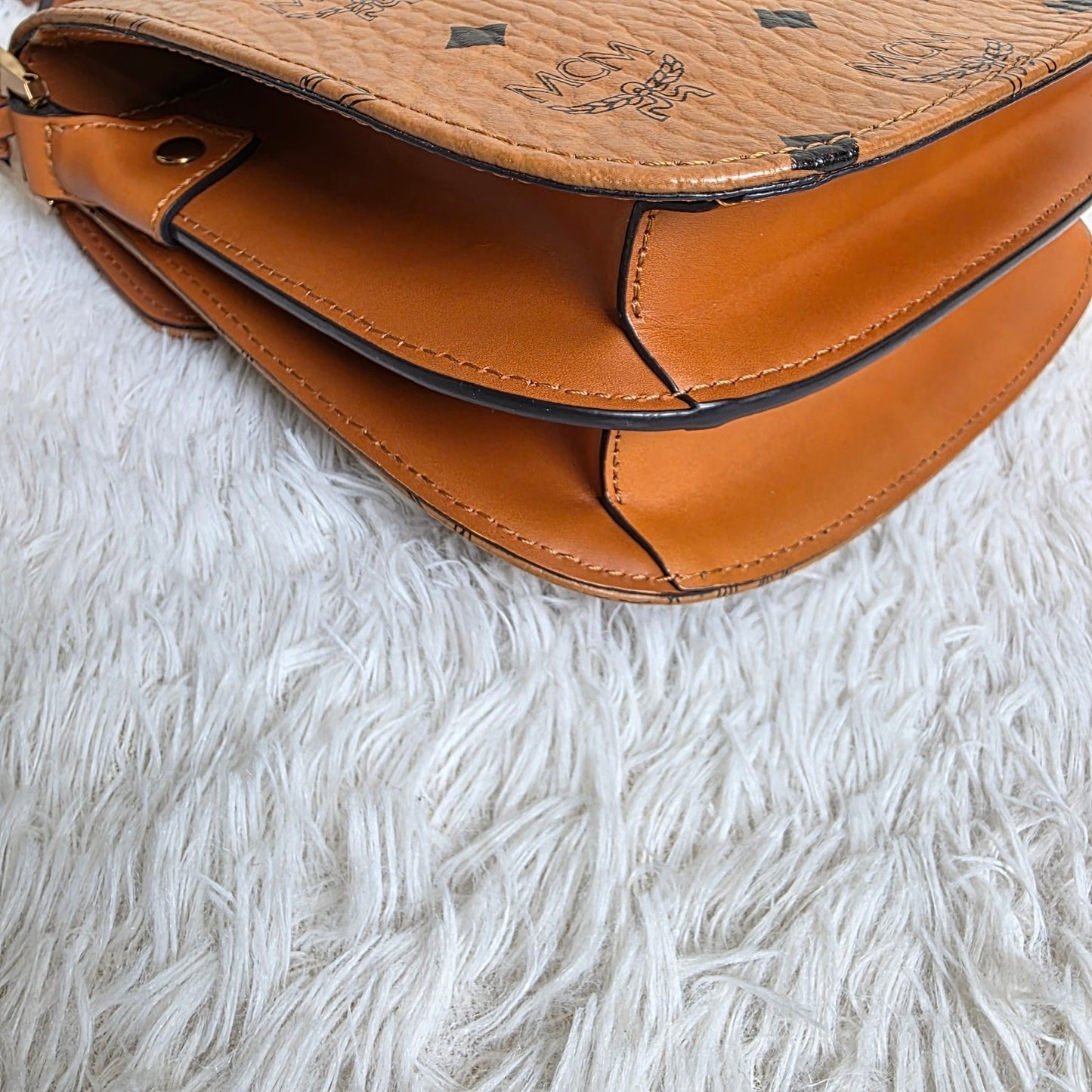 MCM Visetos Cognac Saddle Crossbody Handbag (Pre-Owned)