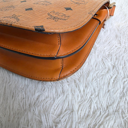 MCM Visetos Cognac Saddle Crossbody Handbag (Pre-Owned)