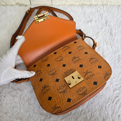 MCM Visetos Cognac Saddle Crossbody Handbag (Pre-Owned)