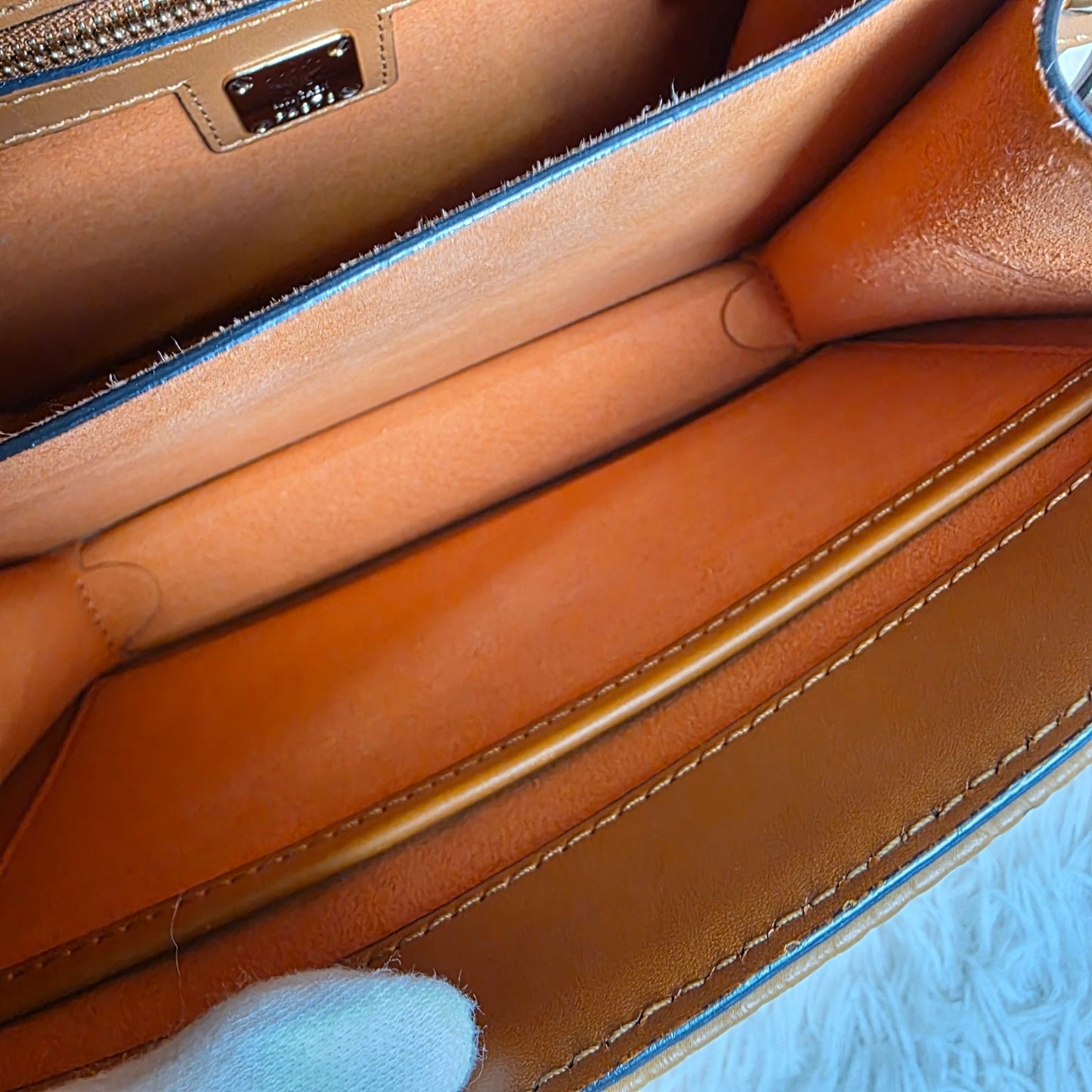 MCM Visetos Cognac Saddle Crossbody Handbag (Pre-Owned)