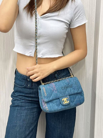 CHANEL Classic Flap Denim Graffiti Shoulder Bag (Pre-Owned)