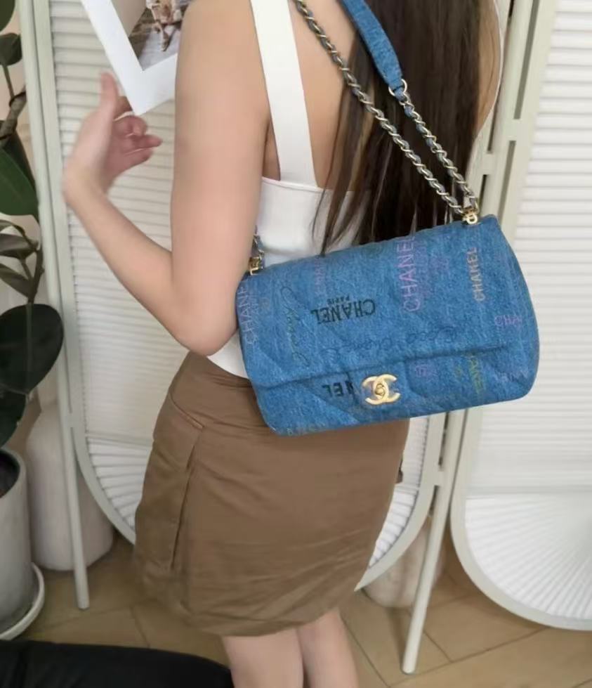 CHANEL Classic Flap Denim Graffiti Shoulder Bag (Pre-Owned)