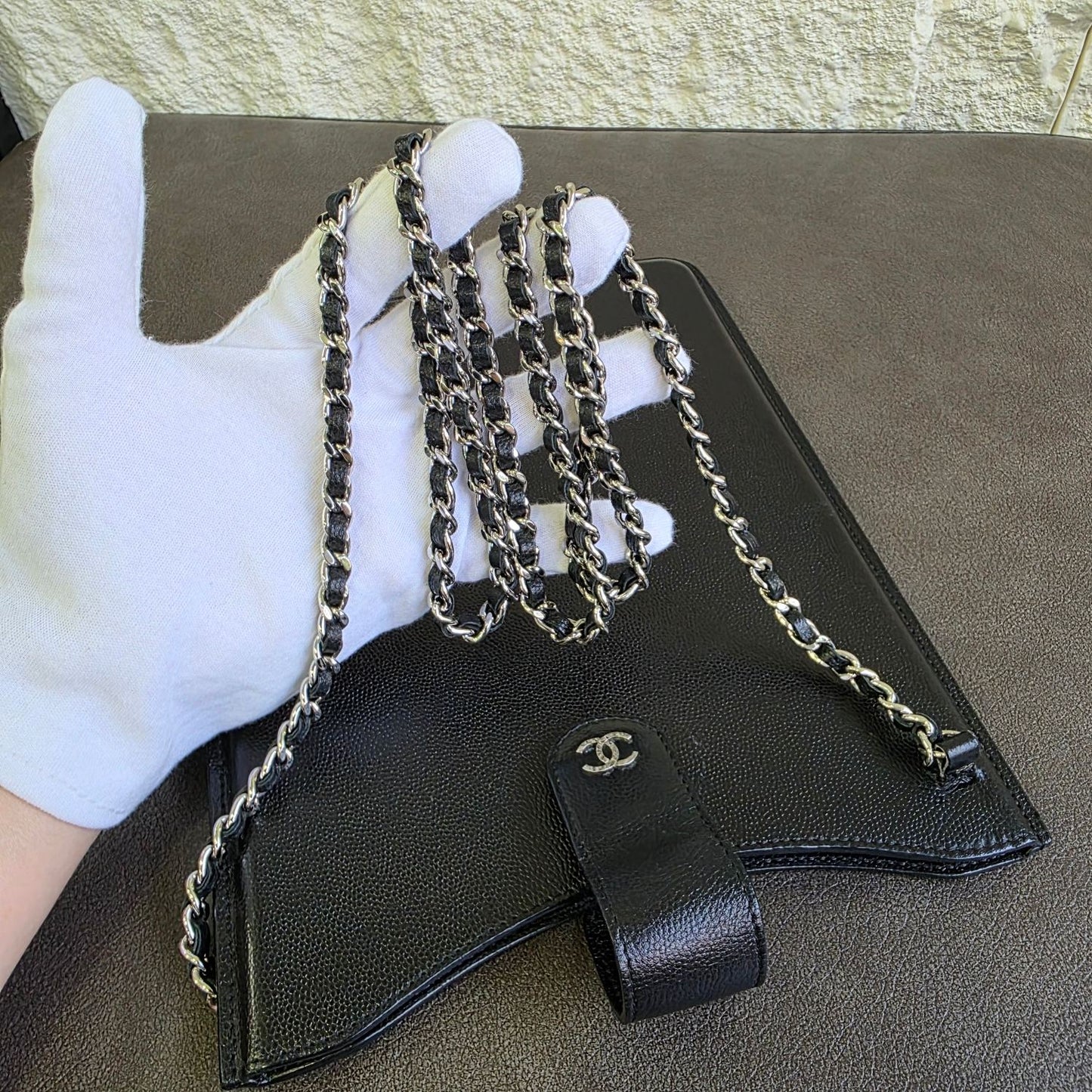 CHANEL Ultra Slim Chain Shoulder Bag Black Caviar Leather (Pre-Owned)