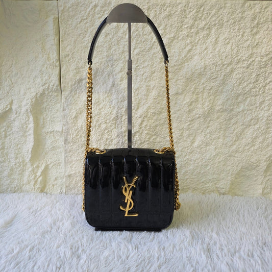 Saint Laurent Vicky Patent Leather Chain Shoulder Bag (Pre-Owned)