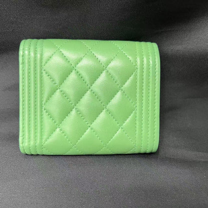 CHANEL Boy Trifold Wallet Mint Green Lambskin (Pre-Owned)