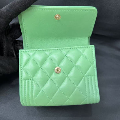 CHANEL Boy Trifold Wallet Mint Green Lambskin (Pre-Owned)