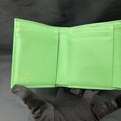 CHANEL Boy Trifold Wallet Mint Green Lambskin (Pre-Owned)