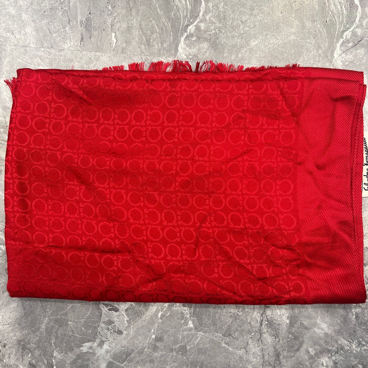 Salvatore Ferragamo Gancini Logo Jacquard Wool Scarf (Pre-Owned)