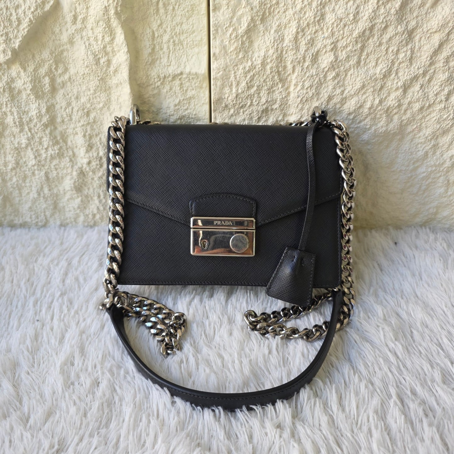 PRADA Saffiano Leather Chain Shoulder Bag (Pre-Owned)