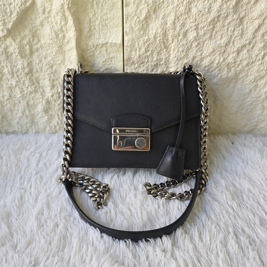 PRADA Saffiano Leather Chain Shoulder Bag (Pre-Owned)