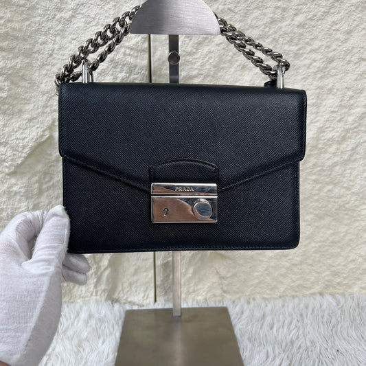 PRADA Saffiano Leather Chain Shoulder Bag (Pre-Owned)