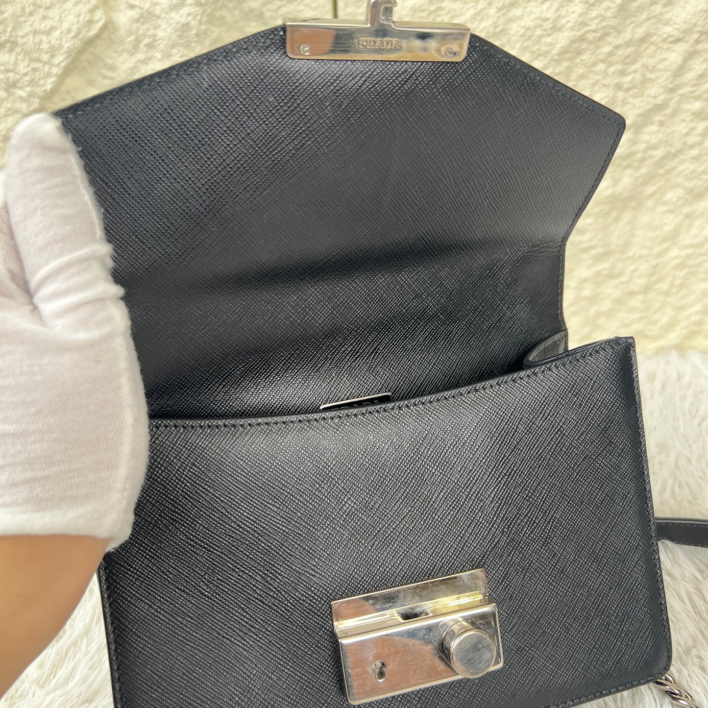 PRADA Saffiano Leather Chain Shoulder Bag (Pre-Owned)