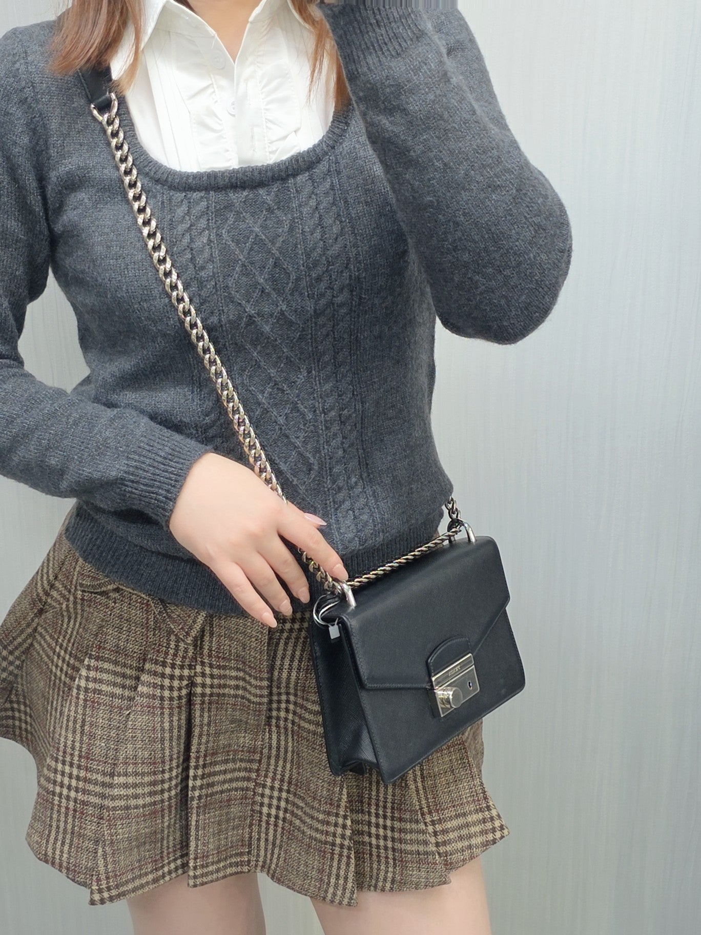 PRADA Saffiano Leather Chain Shoulder Bag (Pre-Owned)