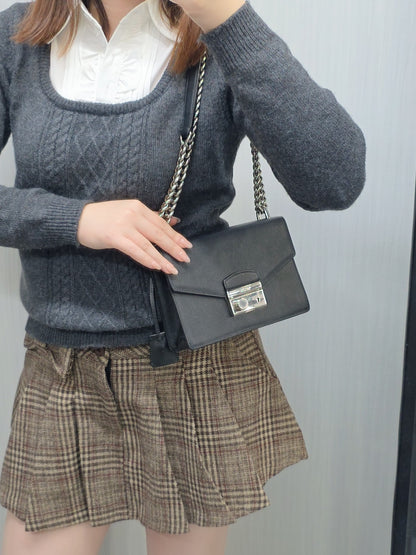 PRADA Saffiano Leather Chain Shoulder Bag (Pre-Owned)